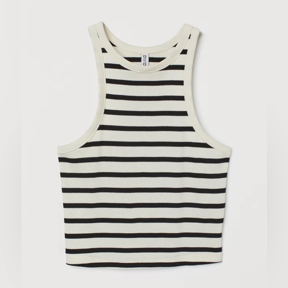 H&M Ribbed Black and Cream Striped Cropped Tank Top - Picture 9 of 9